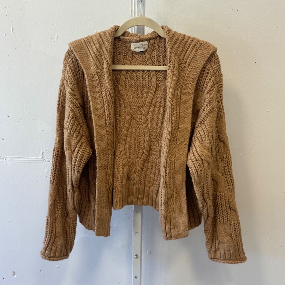 Universal Thread Brown Cable Knit Open Front Cardigan Sailor‎ Collar Sweater